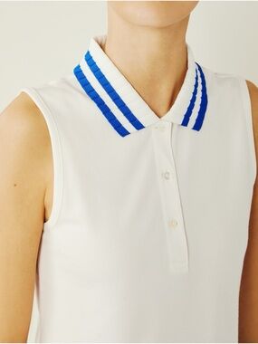 NWOT Tory Burch Performance Piqué Pleated-Collar Sleeveless Polo